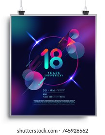 18 Years Anniversary Logo with Colorful Galactic background, Vector Design Template Elements for Invitation Card and Poster Your Birthday Celebration.