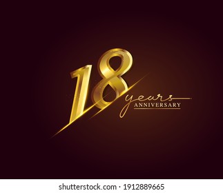 18 Years Anniversary Logo Golden Colored isolated on elegant background, vector design for greeting card and invitation card