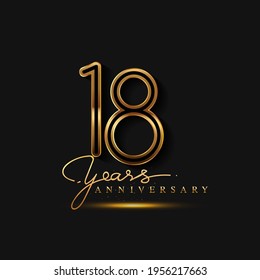 18 Years Anniversary Logo Golden Colored isolated on black background, vector design for greeting card and invitation card