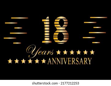 18 Years anniversary logo golden colored isolated on black background. Vector for special date and birthday.