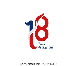 18 years anniversary logo. The number for celebration with a ribbon