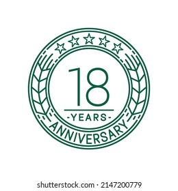 18 years anniversary logo template. 18th line art vector and illustration.