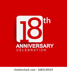 18 years anniversary logo with white square isolated on red background simple and modern design for anniversary celebration.
