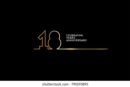 18 Years Anniversary logotype with golden colored font numbers made of one connected line, isolated on black background for company celebration event, birthday