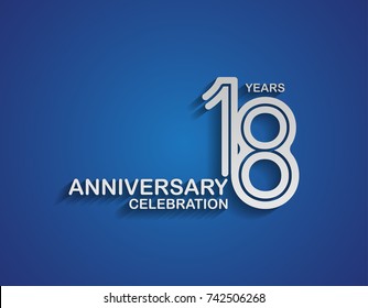 18 years anniversary logotype linked line number with silver color for celebration event isolated on blue background