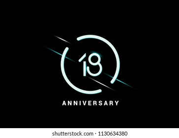18 Years Anniversary logotype with white flat colored font inside white circle for company celebration event, birthday