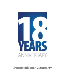 18 Years Anniversary negative space numbers blue white logo icon banner