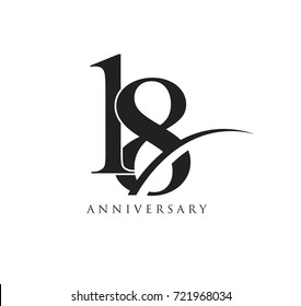 18 years anniversary pictogram vector icon, simple years birthday logo label, black and white stamp isolated