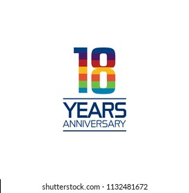 18 years anniversary rainbow color style simple design with white background for company celebration event