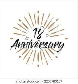 18 years anniversary retro vector emblem isolated template. Vintage logo 18th years with ribbon and fireworks on white background
