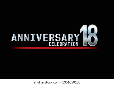 18 years Anniversary with silver font and under red line. Silver font with black background and red underline. Elegant and simple design. My all design can see in my portofolio