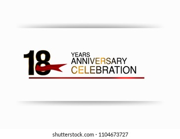 18 years anniversary simple black colored number  design with red ribbon isolated on white background for celebration
