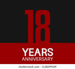 18 years anniversary simple design red number on black background for celebration template