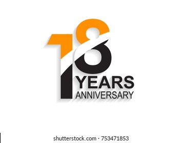 18 years anniversary simple design with white slash in orange and black number for celebration event