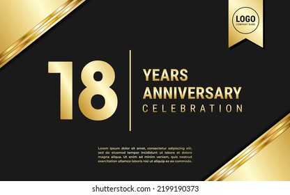 18 Years Anniversary template design. Golden Anniversary Celebration, vector illustration.