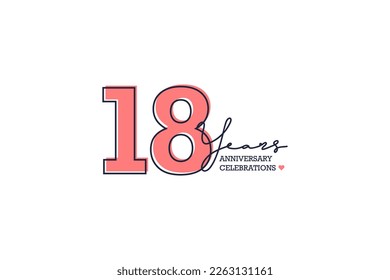 18 years anniversary. Anniversary template design concept with peach color and black line, design for event, invitation card, greeting card, banner, poster, flyer, book cover and print. Vector Eps10