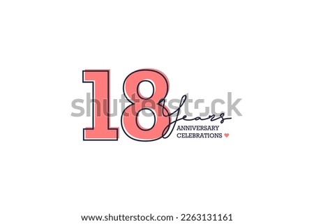18 years anniversary. Anniversary template design concept with peach color and black line, design for event, invitation card, greeting card, banner, poster, flyer, book cover and print. Vector Eps10