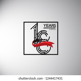 18 years anniversary template flat style with square and red ribbon