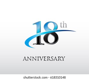 18 years anniversary Template logo with swoosh