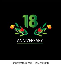 18 Years anniversary. Vector design greeting card with decorative floral for celebration
