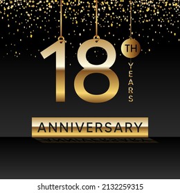 18 years anniversary, vector design for anniversary celebration with gold color on black background, simple and luxury design. logo vector template