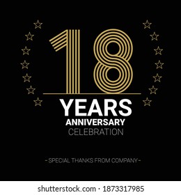18 years anniversary vector icon, logo. Graphic design element with number and text composition for 18th anniversary.