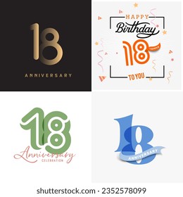 18 years anniversary vector number icon, birthday logo label, anniversary design