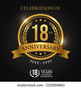 18 years celebration anniversary logo vector isolated on black background