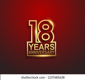 18 years golden anniversary line style isolated on red background for celebration