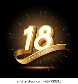 18 years golden anniversary logo celebration with firework and ribbon