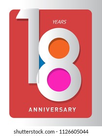18 years old celebrating modern logo. Colored happy anniversary template numbers. vector design for celebration, invitation card, and greeting card