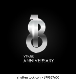 18 years silver anniversary celebration overlapping number logo, isolated on dark background