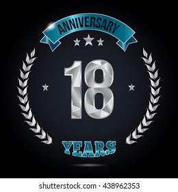 18 Years Silver anniversary logo, low poly design number