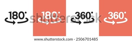 180 and 360 degree angle spin view icon vector simple graphic illustration set, modern ui pictogram sign label image clip art