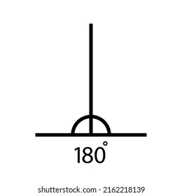 180 degree angle. Icon of right angle with 180 degree. Symbol of measure, mathematical, geometric and math. Vector.
