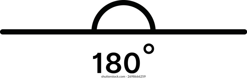 Conjunto de iconos de ángulo de 180 grados. Símbolos de ángulo de 180 grados. Signo de ángulo de grado matemático o matemático 