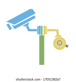 180 degree cctv camera system on a white background. Illustration