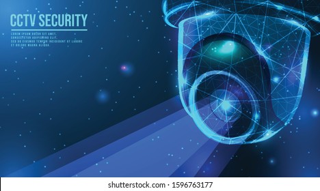 180 Degree Dome Security Camera.  abstract low poly wireframe mesh design. from connecting dot and line. vector illustration.futuristic design on dark blue background