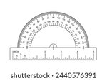 180 degree protractor, ruler or set square. protractor icon. Grids for a ruler in inch. 0, 45, 90 or 180 degrees. Rulers INCH scale. Scale bars for rulers. School tools sign.