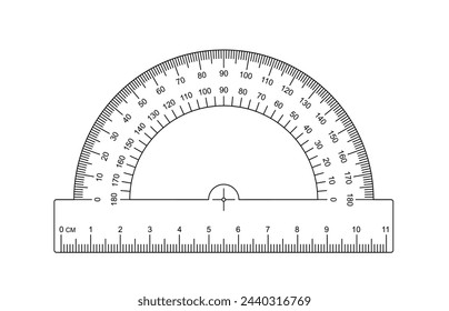 Icono de protractor de 180 grados, regla o cuadrado. Cuadrículas para una regla en milímetros, centímetros. 0, 45, 90 o 180 grados. Regla mm, escala de cm. Escalar barras para las reglas. Cartel de herramientas escolares.