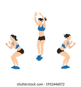 180 degree twisting jump squats. Sport exersice. vector of a woman doing exercise. Workout, training Vector illustration