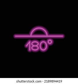 180 degrees angle simple icon vector. Flat design. Purple neon on black background.ai