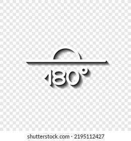 180 degrees angle simple icon vector. Flat design. White with shadow on transparent grid. 