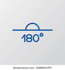 Ángulo de 180 grados simple Vector de iconos. Diseño plano. Diseño de corte de papel. Símbolo azul cortado con sombra. Fondo gris.ai