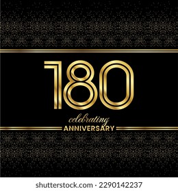 180 Golden Double Line Number. 180 Anniversary invitation cover with glitter separated by golden double lines on a black background