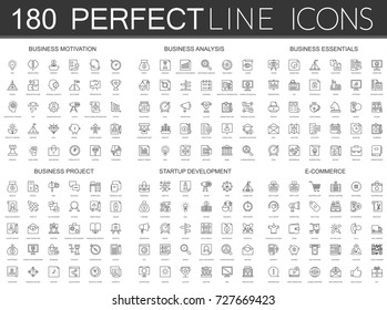 180 modern thin line icons set of business motivation, analysis, business essentials, business project, startup development, e commerce. - Shutterstock ID 727669423
