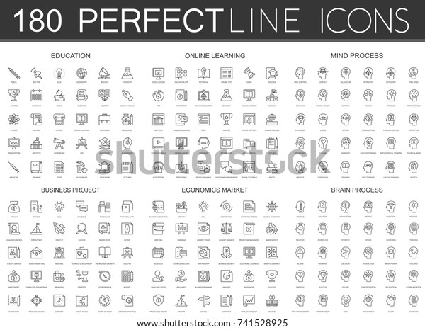 180 modern thin line icons set of education,\
online learning, mind process, business project, economics market,\
brain process.