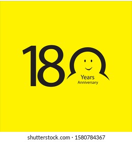 180 th anniversary numbers. 180 years old yellow background coloured logotype. Age congrats, congratulation idea. Isolated abstract graphic design template. Creative 