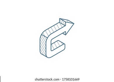 180 turn arrow isometric icon. 3d vector illustration. Isolated line art technical drawing. Editable stroke