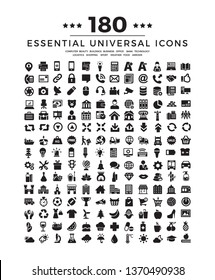 180 universal set icons -computer, technology, business, bank, buildings, arrows, logistics, sport,  office, shopping, beauty, weather, food. 
